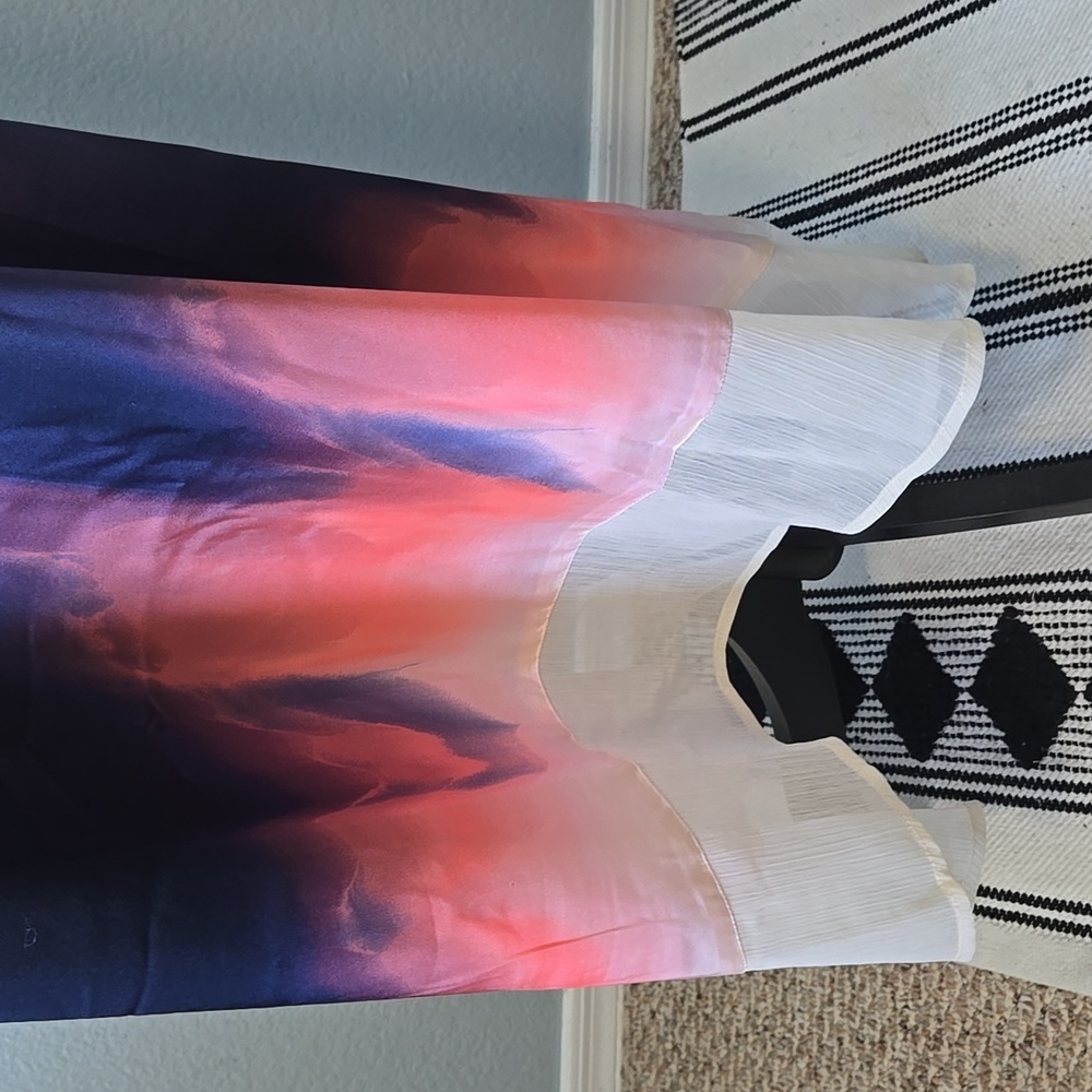 DKNY Tie Dye Print Asymmetric Midi Dressi Sz LARGE Peach Blue Boho - Picture 5 of 16